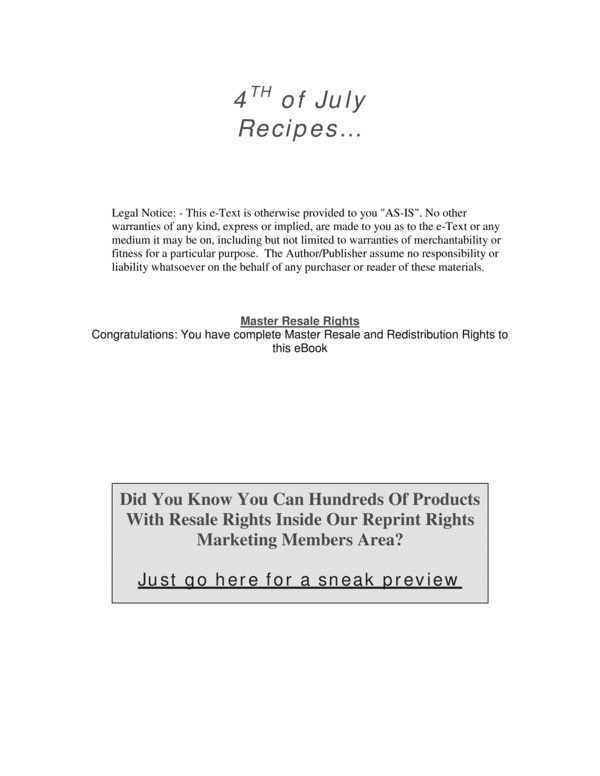 Product picture 4th of July Recipes Cookbook Ebook